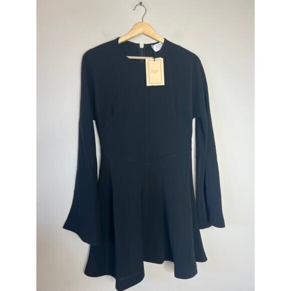 NWT La Ligne Short Fit Crew Neck Back Zip Flare Dolman Sleeve Dress Black Sz: 0 - Picture 2 of 7